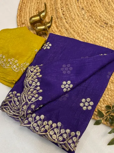 Premium Crunchy Chiffon Crush Silk with intricate embroidery & moti work